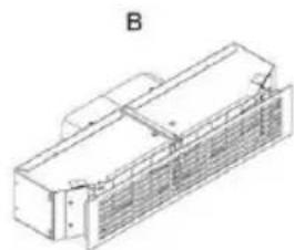 Technical line drawing of a rectangular industrial component with internal grating (no text or symbols).