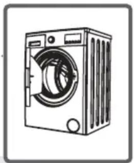 Dessin au trait d'une machine à laver avec panneau avant et porte latérale (sans texte ni symboles)
