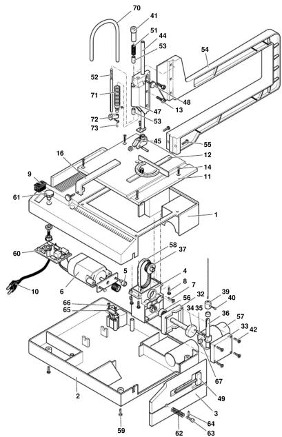 Technical diagram of an electronic device with numbered components for identification and assembly reference.
