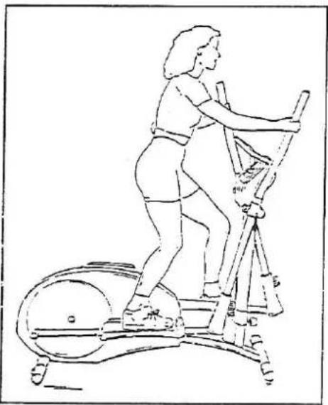 Line drawing of a person exercising on an exercise bike (no text or symbols)
