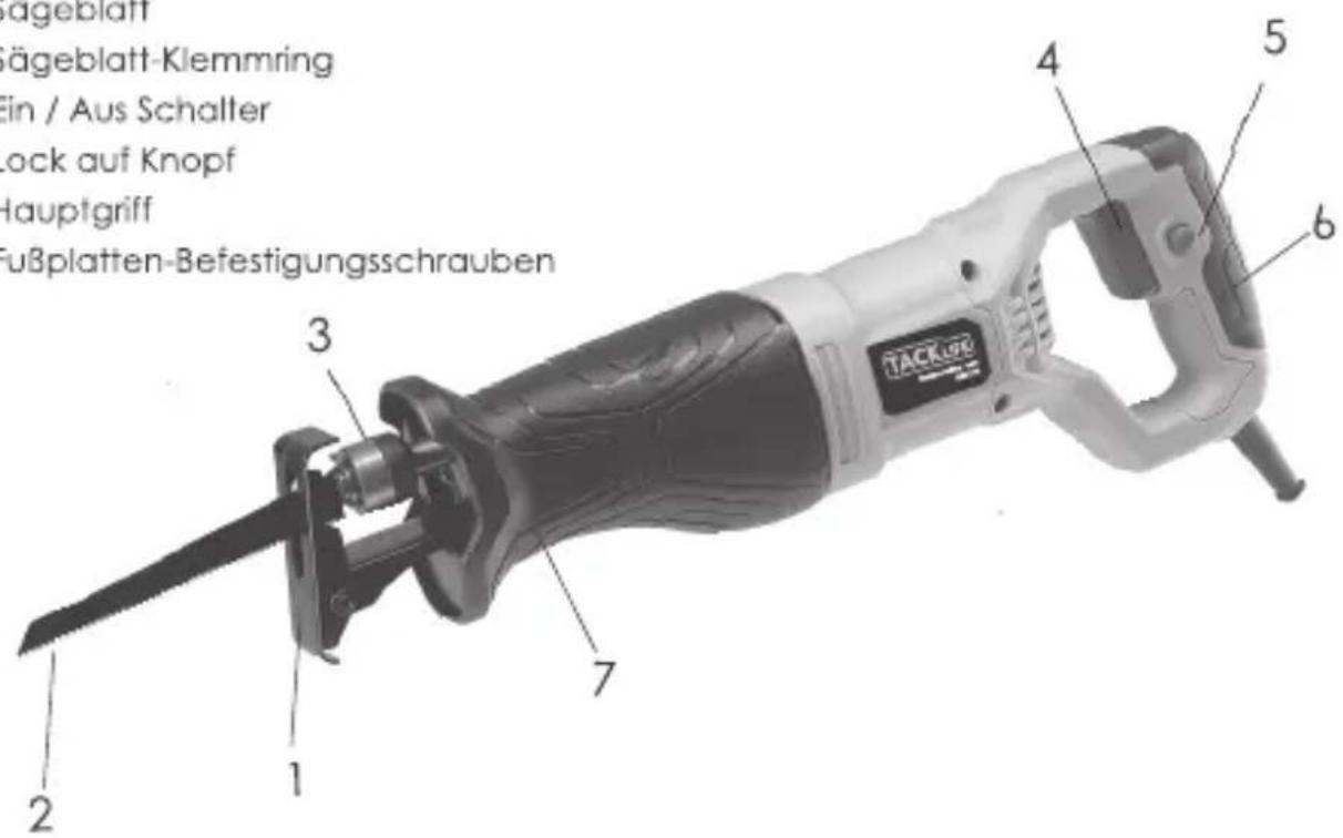 Sägeblatt Sägeblatt-Klemmring Ein / Aus Schalter Lock auf Knopf Hauptgriff Fußplatten-Befestigungsschrauben
