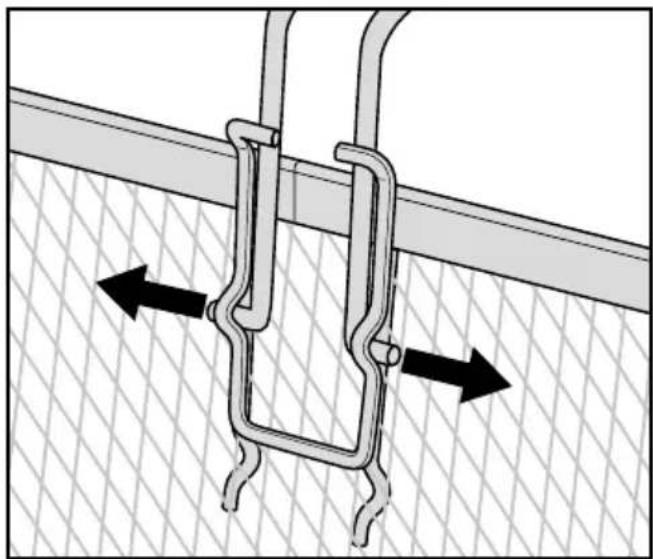 Diagram of a mechanical clamp or bracket assembly with directional arrows indicating movement (no text or symbols present)