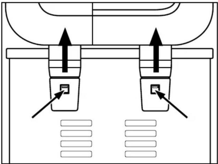 Diagram of a device with two connectors and directional arrows indicating movement or force (no text or symbols)