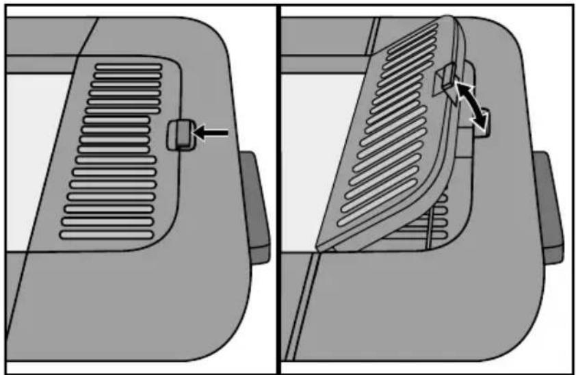 Diagram showing two views of a vehicle's side panel with ventilation slots and a scroll wheel (no text or symbols)