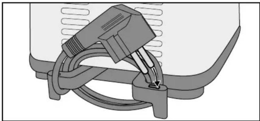 Diagram of a cable being inserted into a connector (no text or symbols present)
