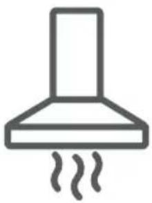 Simple line drawing of a kitchen chimney with steam rising (no text or symbols).