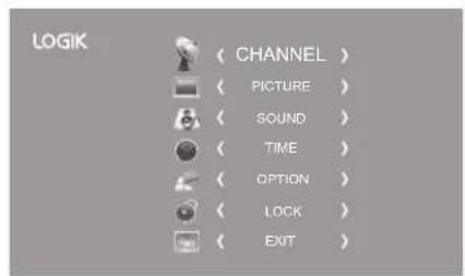 LOGIK CHANNEL PICTURE SOUND TIME OPTION LOCK EXIT