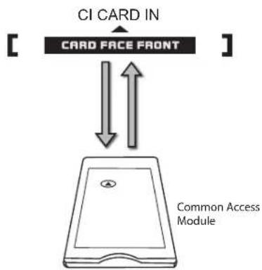 graph TD A["CI CARD IN"] --> B["CARD FACE FRONT"] B --> C["Common Access Module"] style A fill:#f9f,stroke:#333 style B fill:#ccf,stroke:#333 style C fill:#cfc,stroke:#333