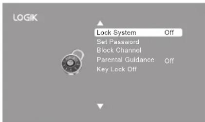 LOGIK Lock System Off Set Password Block Channel Parental Guidance Off Key Lock Off