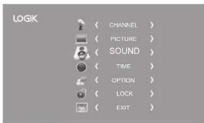 LOGIK ( CHANNEL ) ( PICTURE ) ( SOUND ) ( TIME ) ( OPTION ) ( LOCK ) ( EXIT )