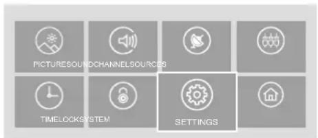 PICTURE SOUND CHANNEL SOURCES TIME LOCK SYSTEM SETTINGS