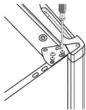 Technical line drawing of a mechanical clamp or bracket assembly with a screwdriver inserted (no text or symbols).