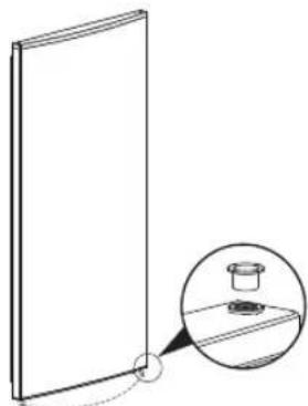 Simple line drawing of a rectangular object with a circular connection point, and an inset showing a small cylindrical object inside a container (no text or symbols)