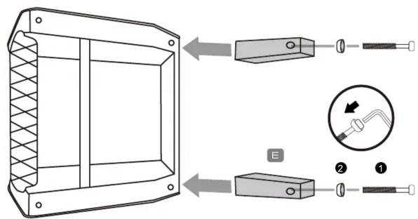 Technical diagram showing a mechanical component with two labeled parts (① and ②) and directional arrows indicating assembly or connection.