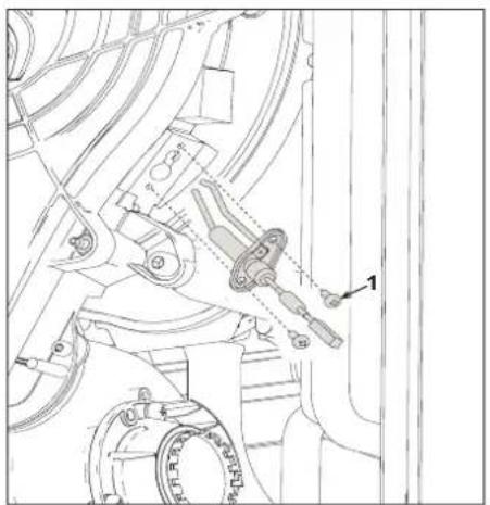Technical diagram of a mechanical assembly with labeled components and motion indicators