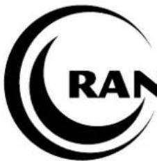 Abstract black-and-white logo design featuring a crescent and stylized 'RAN' letters (no text or symbols beyond the logo)