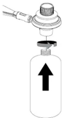 Diagram of a gas washing bottle with a piping bag and an upward arrow indicating direction (no text or symbols)