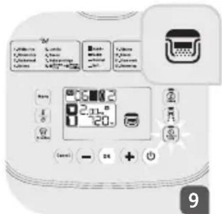 Digital kitchen control panel with function buttons, display screen, and numeric keypad
