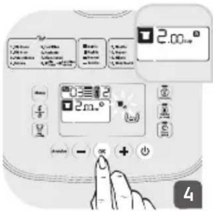 Diagram of a digital kitchen control panel with buttons, display, and a hand pressing a button.