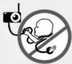 Safety warning symbol for child using a stethoscope and radio, with no text present