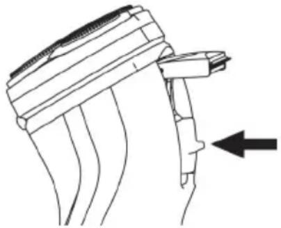 Technical line drawing of a mechanical component with an arrow indicating direction (no text or symbols)