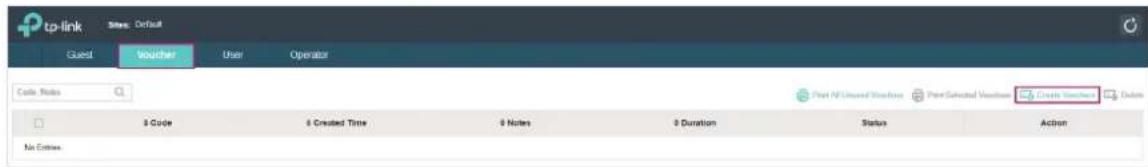 tp-link Sites: Default Guest Voucher User Operator Code: Notes 8 Code 8 Created Time 9 Notes 9 Duration Print All Linked Machine Print Selected Machine Create Software No Entities Action
