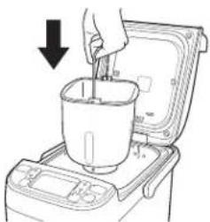 Line drawing of a hand pouring liquid into a container on an appliance (no text or symbols)