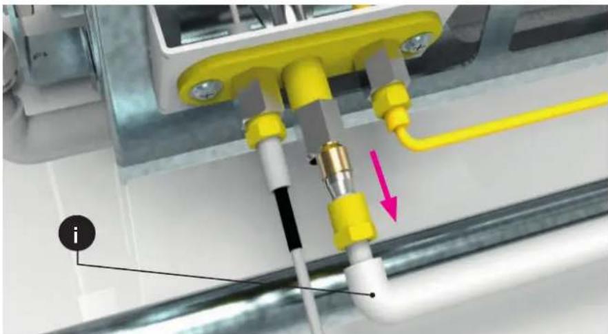 Close-up of a mechanical assembly with yellow and pink components, no visible text or symbols