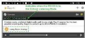Indicates when the RS100 is in the Critical Listening Mode Creates a pure, so-called digital audio jack to any single file EP speaker for the best possible sound quality. Supps to contain up to 24 ns/8 kHz in reslocation. Loving Audio (Audio)