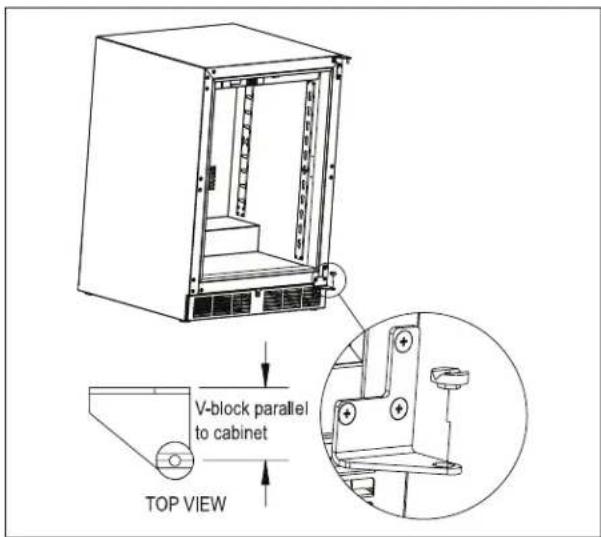 V-block parallel to cabinet TOP VIEW