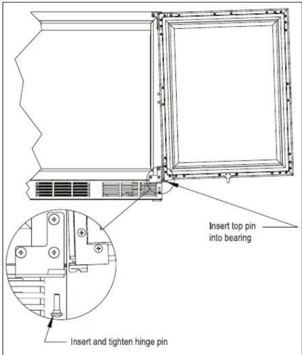 Insert top pin into bearing Insert and tighten hinge pin