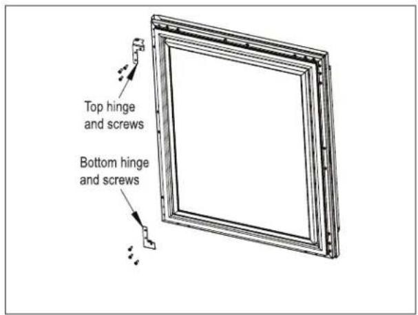 Top hinge and screws Bottom hinge and screws