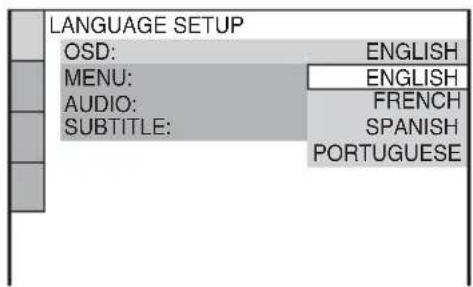 CONFIGURACIÓN DE IDIOMA OSD: INGLÉS MENÚ: INGLÉS AUDIO: FRANCÉS SUBTÍTULO: ESPAÑOL PORTUGUÉS
