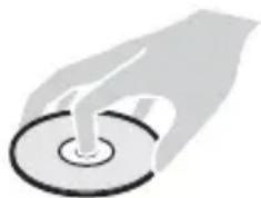 Illustration of a hand holding a CD or DVD disc (no text or symbols visible)