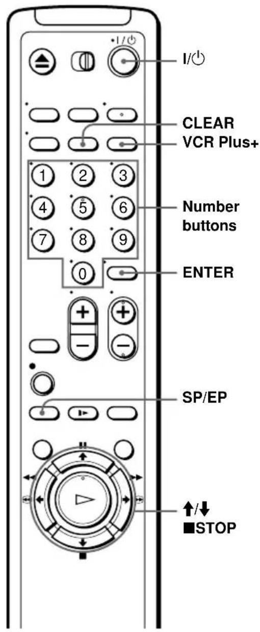 I/O CLEAR VCR Plus+ Number buttons ENTER SP/EP ↑/↓ ■STOP