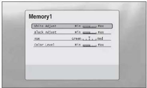 Memory1 White Adjust Min Max Black Adjust Min Max Hue Green Red Color Level Min Max