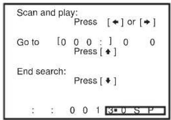Scan and play: Press [←] or [→] Go to [0 0 0 : ] 0 0 Press [◆] End search: Press [↓] : : 0 0 1 3·0 S P