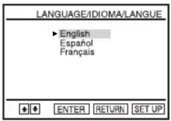 LANGUAGE/IDIOMA/LANGUE ► English Español Français ENTER RETURN SET UP
