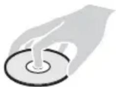 Illustration of a hand holding a CD or DVD disc (no text or symbols visible)