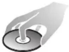 Illustration of a hand holding a CD or DVD disc (no text or symbols visible)