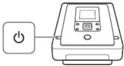 Simple line drawing of a printer with a power button and control panel (no text or symbols)