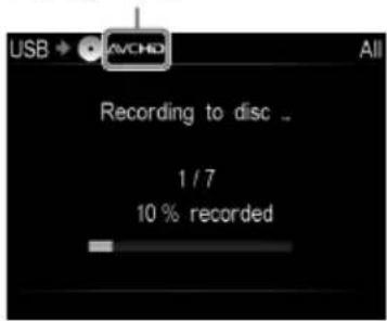 USB → AVCHD All Recording to disc .. 1 / 7 10 % recorded