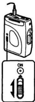 Diagram showing a device with an ON/OFF switch and directional arrow, likely illustrating a physical or electrical setup.