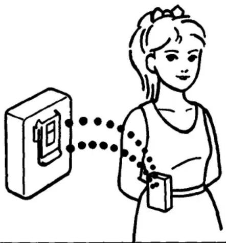 Illustration showing a person holding a device with a battery labeled '恒' (honey) connected to a box, suggesting a phone or device.