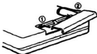 Technical diagram showing a mechanical assembly with labeled parts ① and ②