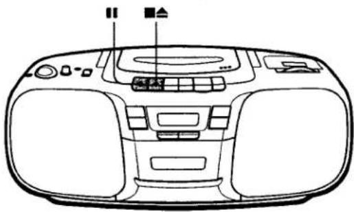 Diagram of a portable radio device with labeled buttons and front panel, showing status indicators for 'I', 'II', and 'III'.
