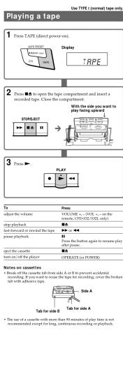 Playing a tape 1 Press TAPE (direct power on). Display TAPE 2 Press ▶ 5 to open the tape compartment and insert a recorded tape. Close the compartment. ▶ DISPLAY ▶ IMPLEMENT ▶ PLAY To Press adjust the volume VOLUME = -100% = on the volume, CHINA/STK only) stop playback ▶ ▶ ▶ ▶ ▶ ▶ ▶ ▶ ▶ ▶ ▶ ▶ ▶ ▶ ▶ ▶ ▶ ▶ ▶ ▶ ▶ ▶ ▶ ▶ ▶ ▶ ▶ ▶ ▶ ▶ ▶ ▶ ▶ ▶ ▶ ▶ ▶ ▶ ▶ ▶ ▶ ▶ ▶ ▶ ▶ ▶ ▶ ▶ ▶ ▶ ▶ ▸ last forward or next stop power playback ▶ ▶ ▶ ▶ ▶ ▶ ▶ ▶ ▶ ▶ ▶ ▶ ▶ ▶ ▶ ▶ ▶ ▶ ▶ ▶ ▶ ▶ ▶ ▶ ▶ ▶ ▶ ▶ ▶ ▶ ▶ ▶ ▶ ▶ ▶ ▶ ▶ ▶ ▶ ▶ ▶ ▶ ▶ ▶ ▶ ▶ ▶ ▶ ▶ stop the cassette ▶ ▶ ▶ ▶ ▶ ▶ ▶ ▶ ▶ ▶ ▶ ▶ ▶ ▶ ▶ ▶ ▶ ▶ ▶ ▶ ▶ ▶ ▶ ▶ ▶ ▶ ▶ ▶ ▶ ▶ ▶ ▶ ▶ ▶ ▶ ▶ ▶ ▶ ▶ ▶ ▶ Turn off the player OPERATE (on POWER) Notes on casualties ■ Break off the cassette bars side A is the prevent accidental scattering. It may want to be the correct according, over the trigger bars with adherence tape. Take for side A Take for side A ■ The case of a cassette with some than Waimson's of play time is not recommended except to log, intricate recording a playstock.