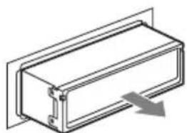 Isometric line drawing of a rectangular mechanical component with a downward arrow indicating force or motion (no text or symbols)