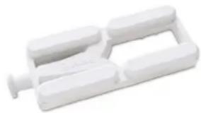 White plastic mechanical component with a cylindrical shaft and flanged end (no text or symbols visible)