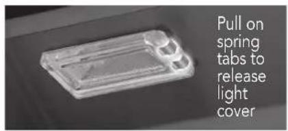 Pull on spring tabs to release light cover.